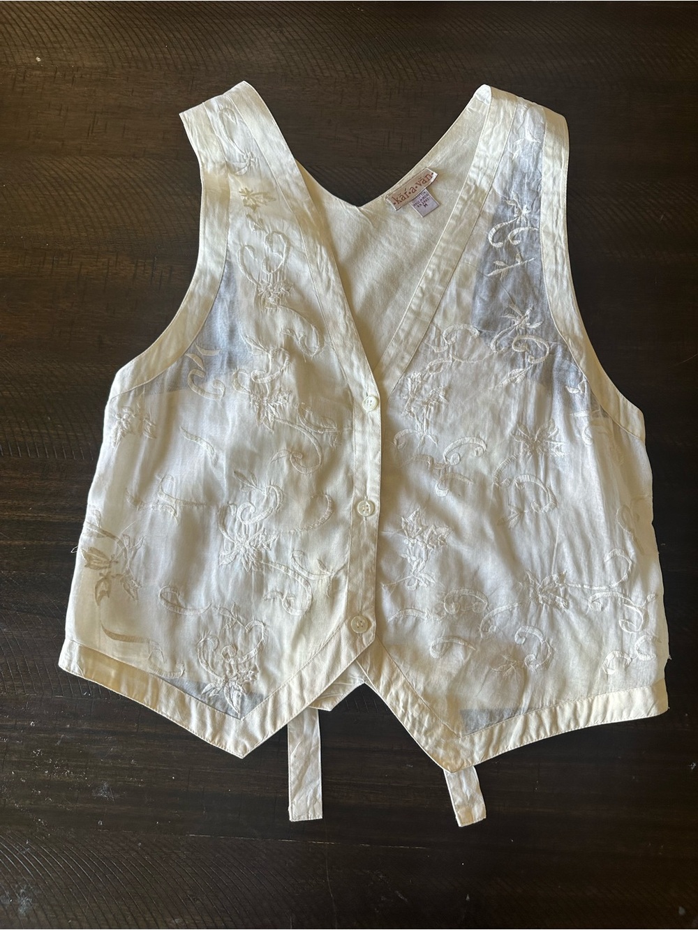 Karavan Vintage White Embroidered Cotton Gauze Vest Med